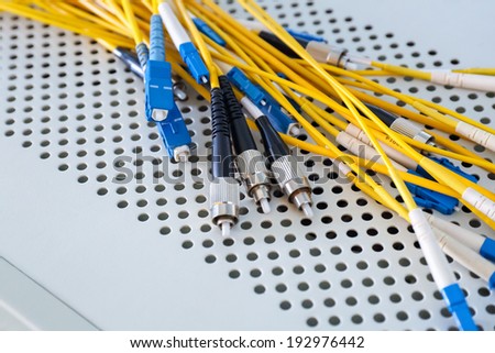 fiber optic cables on a server in data center