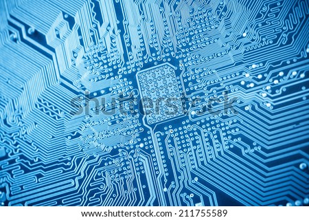 blue circuit board closeup as abstract technology background