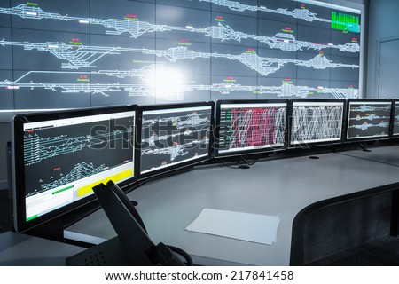 modern electronic control room , science and technology background