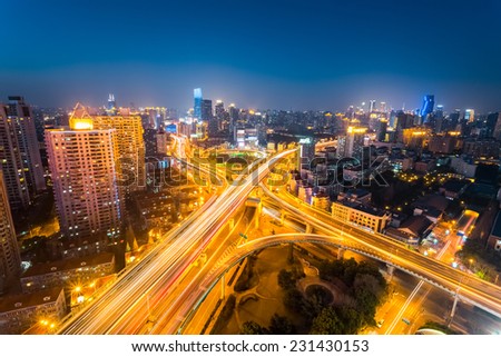 junction of city road at night  in prosperous shanghai , China