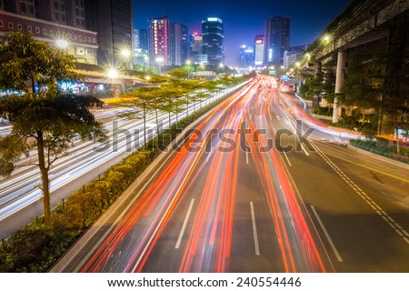 busy traffic on rush hour at night in guangzhou