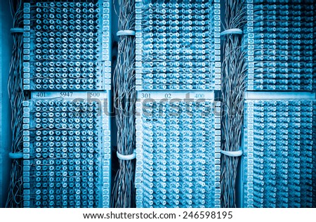 telephone wires panel closeup , switchboard cable connection