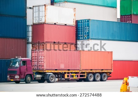 container depot and cargo truck, modern logistics background
