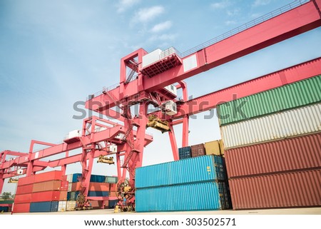 container freight yard  against a blue sky , modern logistics background