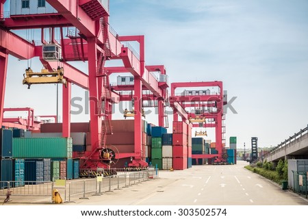 container freight yard close up , modern logistics and port background