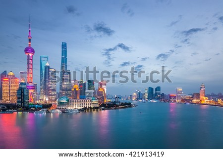 shanghai in nightfall, beautiful metropolitan cityscape , China