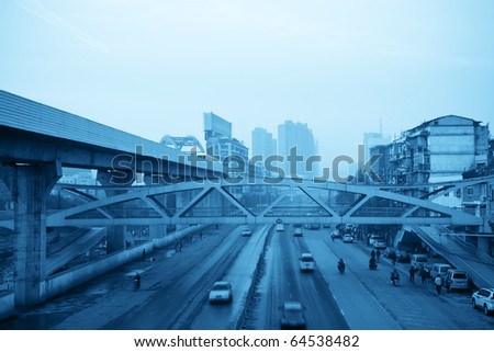 urban transport at morning in wuhan city ,China