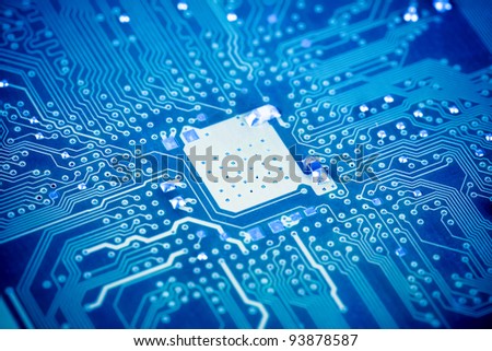 close up of the circuit board with blue tone