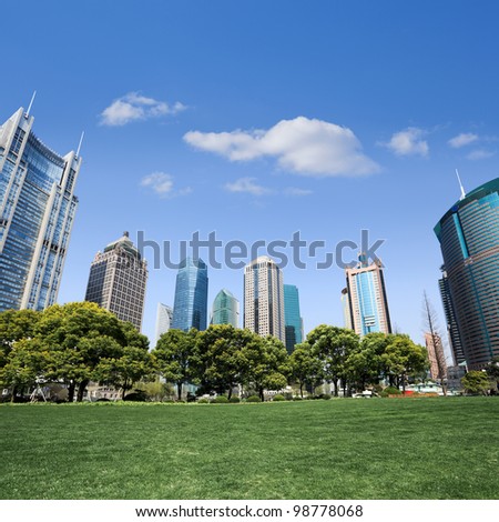 city park with modern building background in shanghai city park with modern building background in shanghai