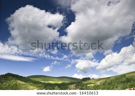 Eye-catching beautiful landscape, composition made of hills and skies with clouds, Hungary