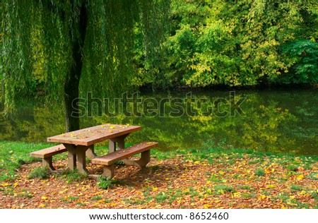 Picnic table by the river