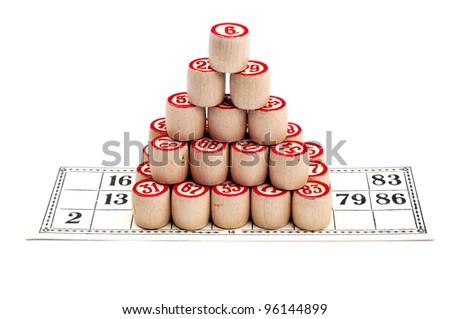 Pyramid of bingo kegs on bingo card isolate on white