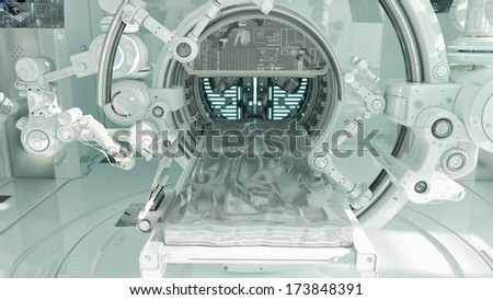 Innovative medical MRI table Futuristic hi-tech medical devices for diagnostic Innovative medical MRI table Futuristic hi-tech medical devices for diagnostic