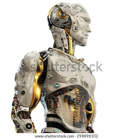 Cool robot upper body in side view / Artificial man