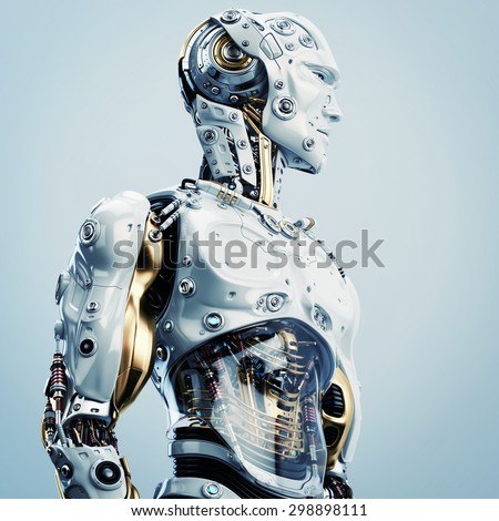 Cool robot upper body in side view / Artificial man