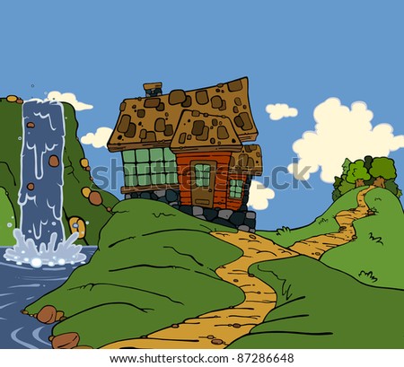 Cartoon House Near Lake Stock Photo 87286648 : Shutterstock