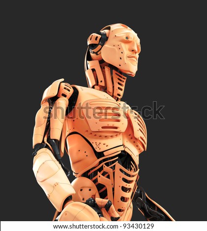Robotic man with human skin / Unusual cyborg with human skin and fish properties