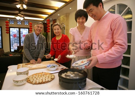A shot of Chinese family reunion in the house
