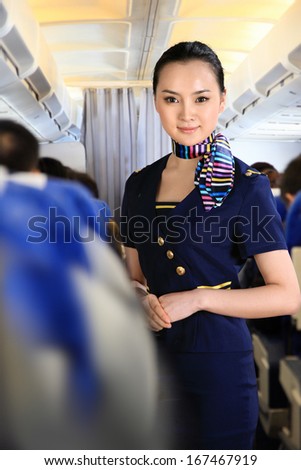A shot of Flight attendant on airplane