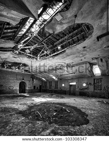 Dirty floor of an abandoned building from the Manteno State Mental Hospital in Manteno, Illinois