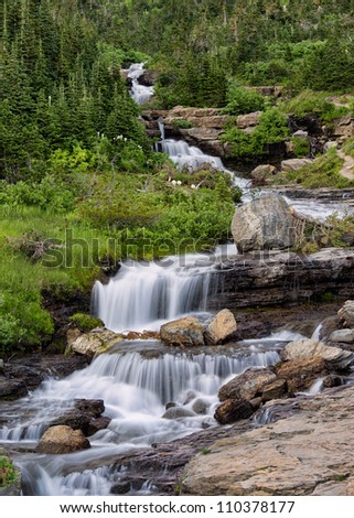 Waterfalls at Lunch Creek in Glacier National Park, Montana