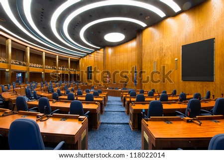 BISMARCK, NORTH DAKOTA - AUGUST 6: House of Representatives chamber in the State Capitol Building on August 6, 2012 in Bismarck, North Dakota