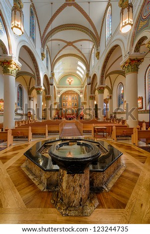 SANTA FE, NEW MEXICO - DECEMBER 5: Interior of the Saint Francis Cathedral, is a Roman Catholic cathedral in Santa Fe, New Mexico on  December 5, 2012