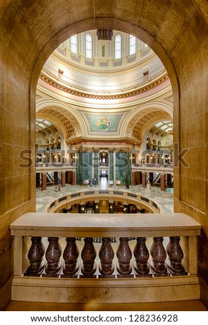 MADISON, WISCONSIN - FEBRUARY 12: An empty rotunda of the Wisconsin State Capitol building on February 12, 2013 in Madison, Wisconsin