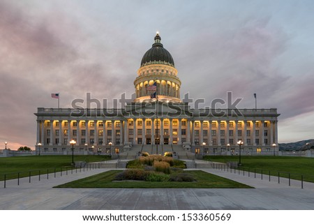 Twilight at the Utah State Capitol building on Capitol Hill in Salt Lake City