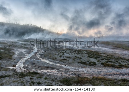 Steamy landscape just off the Grand Loop Road in the Lower Geyser Basin area of Yellowstone National Park, Wyoming