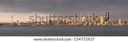 Panoramic view of the Seattle skyline as viewed from Alki Beach Park in Seattle, Washington