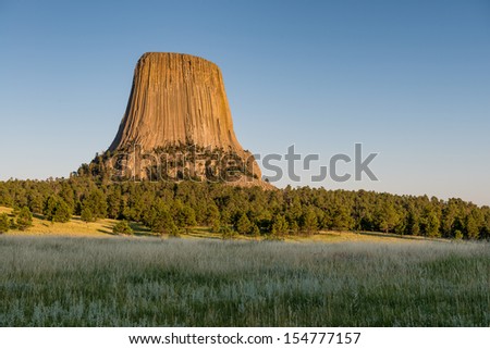 Devils Tower National Monument viewed from the Joyner Ridge Trail at Devils Tower, Wyoming
