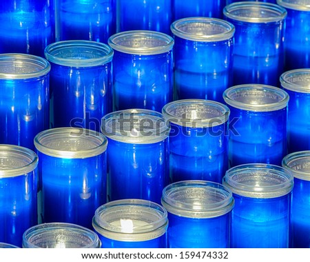 Blue prayer candles at the St. Mary of Perpetual Help Church