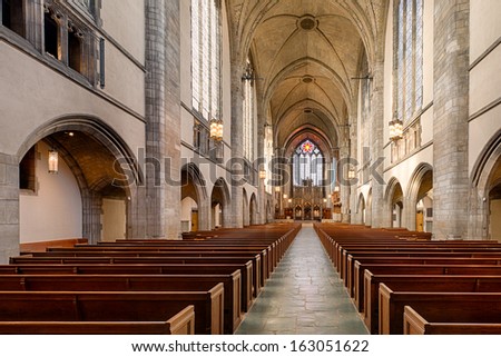 CHICAGO, ILLINOIS - NOVEMBER 14: Interior of the Rockefeller Chapel on the campus of the University of Chicago on November 14, 2013 in Chicago, Illinois