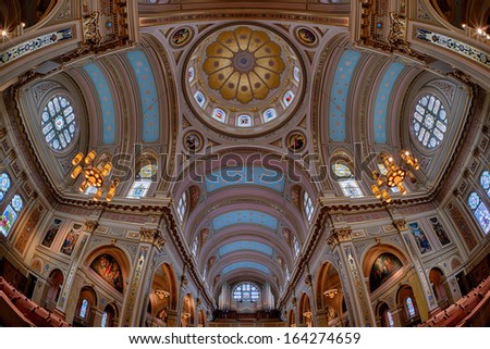 CHICAGO, ILLINOIS - NOVEMBER 22: Ceiling and inner dome of the Saint Mary of the Angels Church on November 22, 2013 in Chicago, Illinois