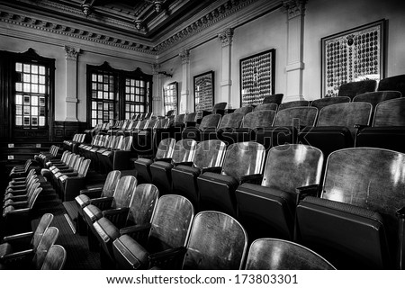 AUSTIN, TEXAS - JANUARY 6: Seats in the balcony of the House of Representatives in the Texas State Capitol building on January 6, 2014 in Austin, Texas