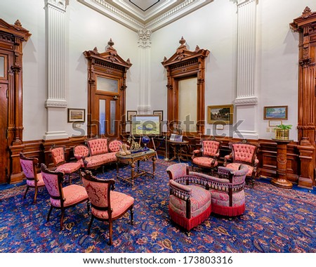 AUSTIN, TEXAS - JANUARY 6: Governor\'s public reception room in the Texas State Capitol building on January 6, 2014 in Austin, Texas