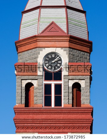 LITTLE ROCK, ARKANSAS - JANUARY 15: Clock tower in downtown Little Rock, Arkansas on January 15, 2014