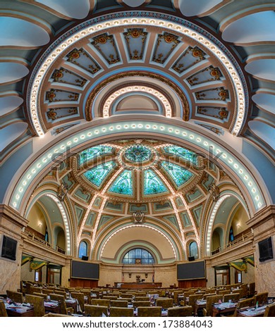 JACKSON, MISSISSIPPI - JANUARY 13: House of Representatives Chamber of the Mississippi State Capitol building on January 13, 2104 in Jackson, Mississippi