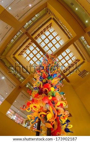 SAN ANTONIO, TEXAS - JANUARY 8: Two-story glass blown sculpture named 