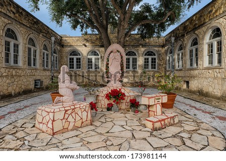 SAN ANTONIO, TEXAS - JANUARY 6: Shrine outside the Mission San Jose, also known at the Queen of the Missions, on January 6, 20914 in San Antonio, Texas