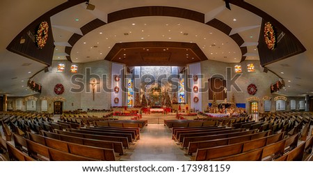 SAN JUAN, TEXAS - JANUARY 9: Basilica of Our Lady of San Juan del Valle National Shrine on January 9, 2014 in San Juan, Texas
