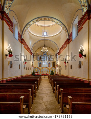 SAN ANTONIO, TEXAS - JANUARY 6: Interior of the church at the Mission San Jose, also known at the Queen of the Missions, on January 6, 2014 in San Antonio, Texas