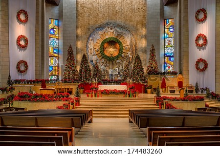 San Juan, Texas - January 9: Christmas Decorations Around The Altar Of 