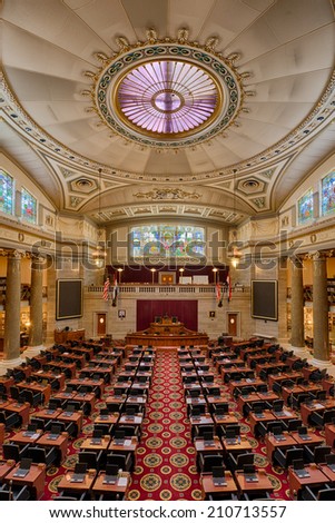 JEFFERSON CITY, MISSOURI - JULY 21: House of Representatives chamber of the Missouri State Capitol on July 21, 2014 in Jefferson City, Missouri