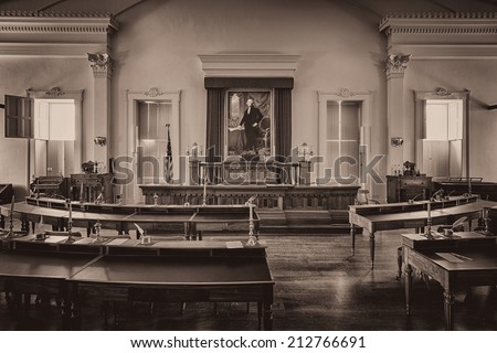 SPRINGFIELD, ILLINOIS - AUGUST 11: House of Representatives chamber in the Old Illinois State Capitol building on August 11, 2014 in Springfield, Illinois