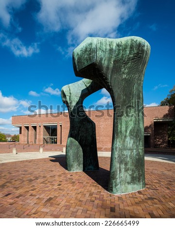 COLUMBUS, INDIANA - OCTOBER 22: Large Arch (Henry Moore) in front of the Cleo Rogers Memorial Library on October 22, 2014 in Columbus, Indiana