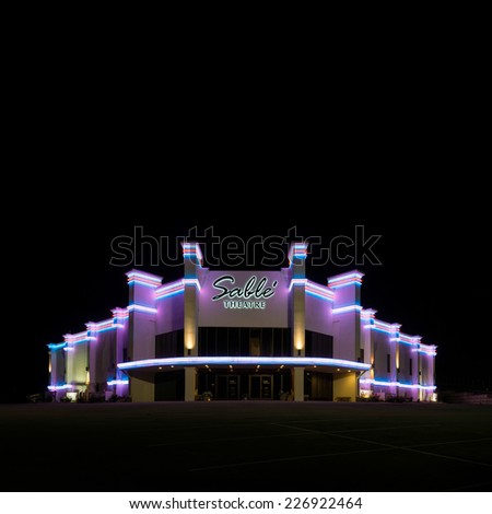 PIGEON FORGE, TENNESSEE - OCTOBER 19: Sable' Theatre at night on Ocotber 19, 2014 in Pigeon Forge, Tennessee