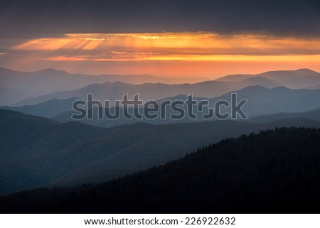 Sunset from Clingmans Dome in Great Smoky Mountains National Park, Tennessee