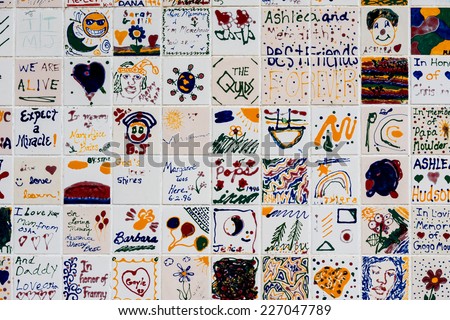 KNOXVILLE, TENNESSEE - OCTOBER 18: National Cancer Survivor mosaic tiles under the Clinch Avenue Bridge on October 18, 2014 in Knoxville, Tennessee